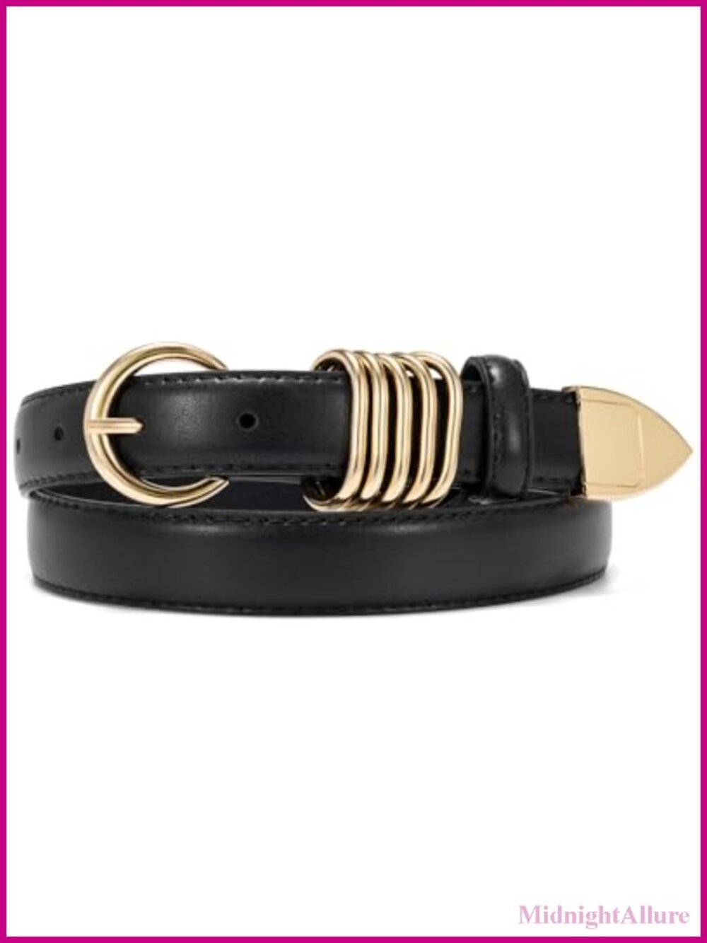 Women's PU Leather Belt 1 Inch Gold Buckle Slim Fit